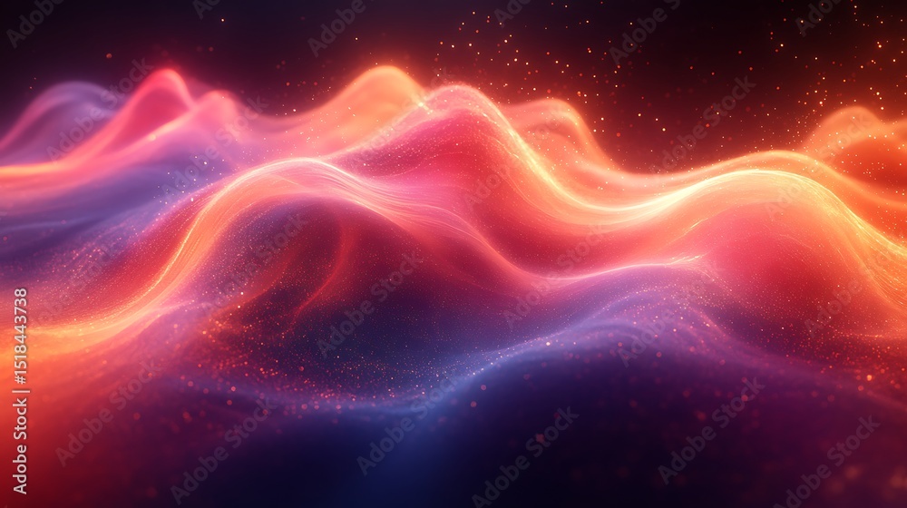 Obraz premium Abstract flowing gradient with glowing light particles illustration offering a dynamic visual display.
