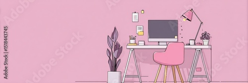 Minimalist Home Office Design Featuring Task Planner and Indoor Plant Against Pink Backdrop