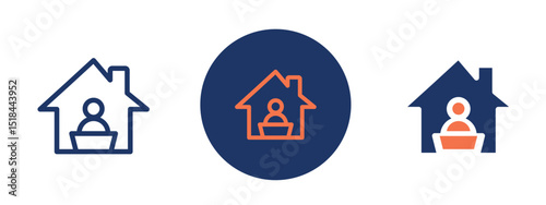 Set of 5 pixel perfect colored Remote work icon with 1 unexpanded, 1 silhouette, Icon depicting working from home or remotely.