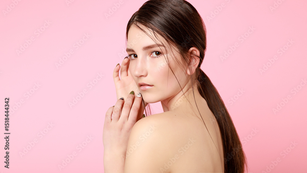 Beauty fashion model girl natural makeup with cute smile Beauty fashion model girl natural makeup with cute smile