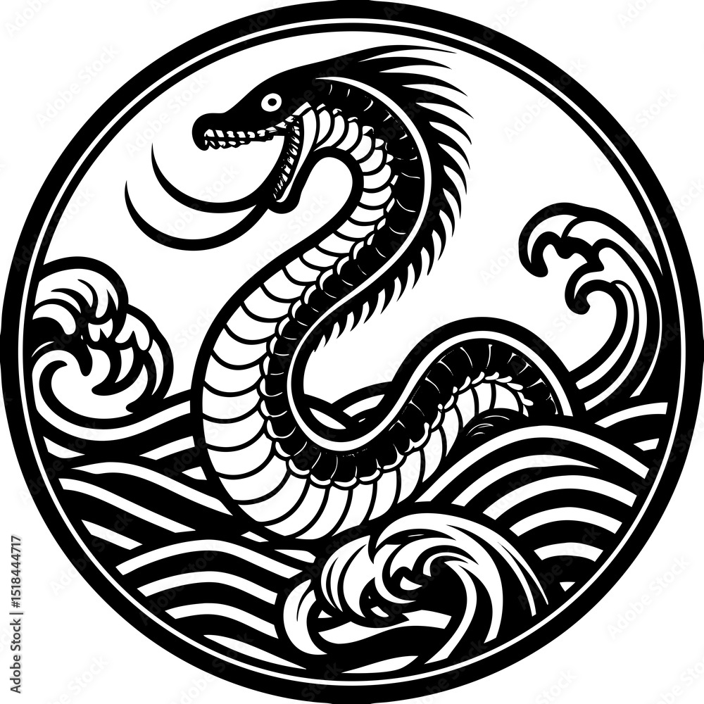 Obraz premium Sea Serpent Stylized Wave Logo Vector Illustration