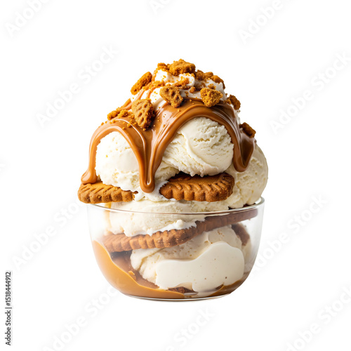 Biscoff Ice Cream Sundae with Caramel Drizzle and Cookie Crumble