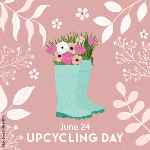 Upcycling day. Set of upcycling elements. Handmade and DIY secondary use. Ecological, reasonable consumption and sustainable life concept. Hand drawn vector illustration