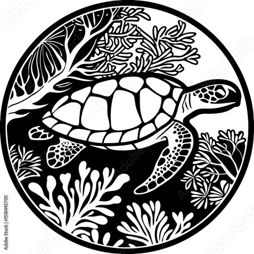 Coral Reef Sea Turtle Design Logo Vector Illustration