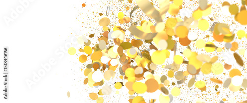Festive golden confetti explosion ideal for celebratory designs, party invitations, and joyous occasions.