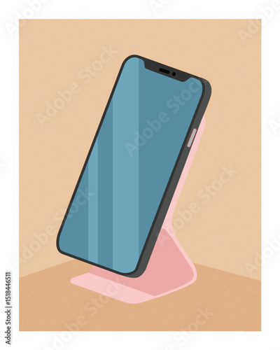 Modern Smartphone on Elegant Pink Stand Minimalist Phone Illustration