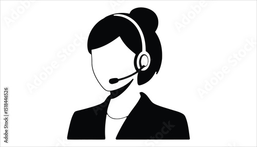 Customer Support Woman Icon. Vector of Female Call Center Agent with Headset.