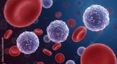 Red blood cells and white blood cells with pathogens in bloodstream medical illustration immune system concept