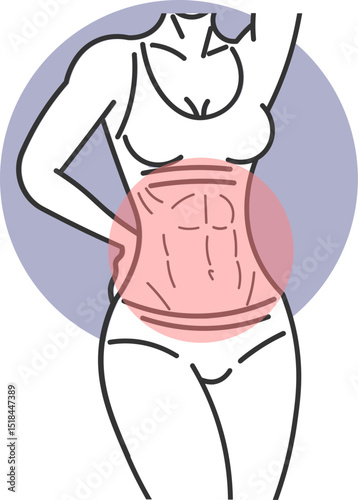 Vector illustration of woman with ripped abs and defined curves