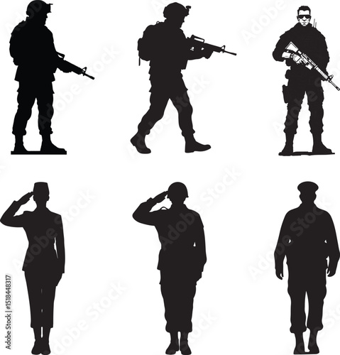 Silhouette of diverse soldiers representing Veterans Day vector