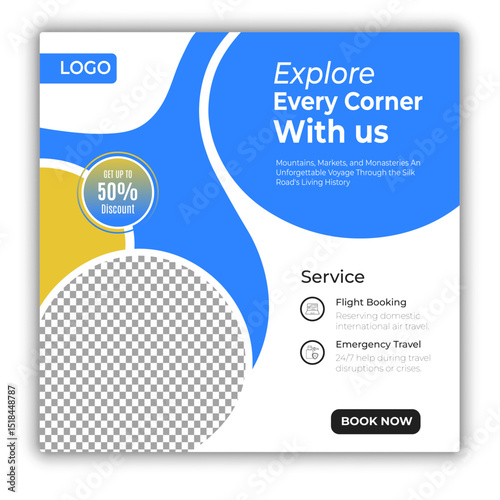 Travel and tour social media posts and web banner square design template