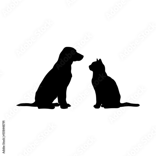 Cat dog sitting pose silhouette icon vector flat design on white background