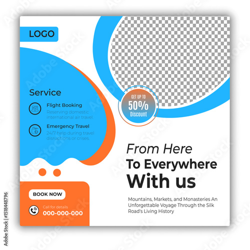 Travel and tour social media posts and web banner square design template