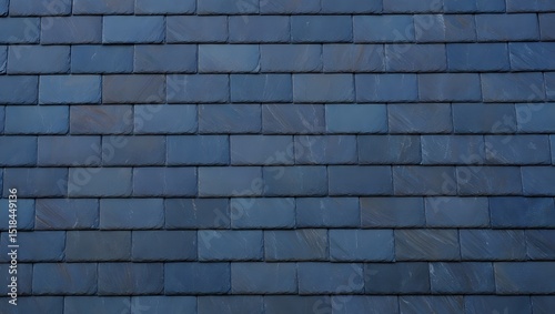 Dark blue slate roof tiles arranged in a regular pattern, creating a textured surface © Samiron