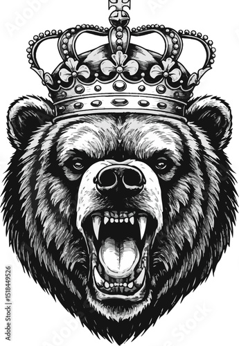 A fierce Grizzly bear wearing a king's crown, a majestic symbol of power and wildness