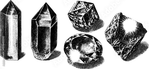 Vintage engraved crystal set with sparkle details for design and decoration
