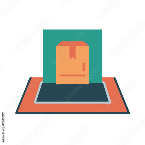 Box on doormat icon representing last mile delivery logistics with a modern and colorful design