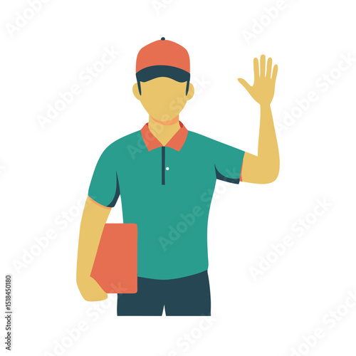 Courier waving hand icon representing last mile delivery logistics with a cheerful and colorful design