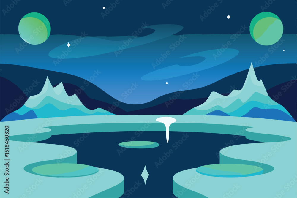 Fototapeta premium winter landscape with mountains and moon