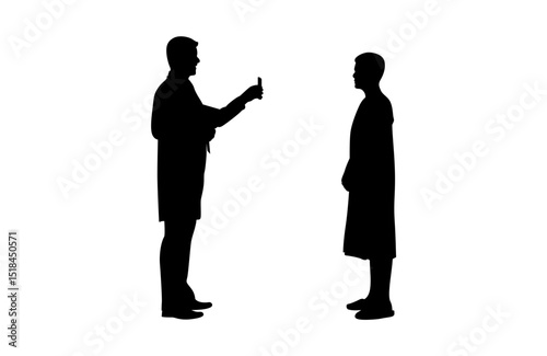 A doctor is giving advice to a man while pointing at his mobile phone vector.