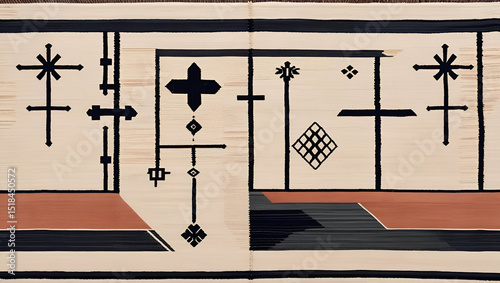 Modern Minimalist Berber Rug with Ancestral Symbols and Asymmetrical Artistic Balance