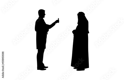 A doctor is giving advice to a man while pointing at his mobile phone vector.