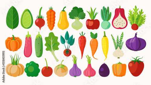 Colorful Variety of Fresh Vegetables Collection various colorful vegetables flat design style vegetables fruits food healthy fresh produce illustration design flat colorful carrot tomato onion