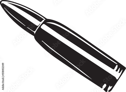 Bullet for Gun Shot Vector Illustration, Sketch Drawing Line Linear Symbol Icon Engraving Coloring Book, Hand-drawn Black and White Isolated