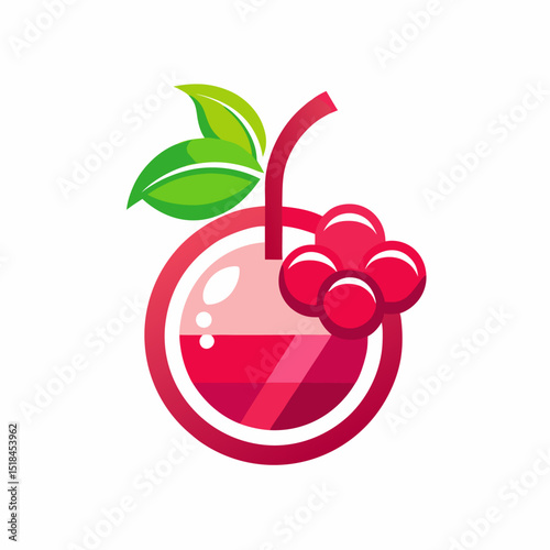 Minimalist cherry logo for beverage brand, with cherry red, raspberry red and soft purple colors on white