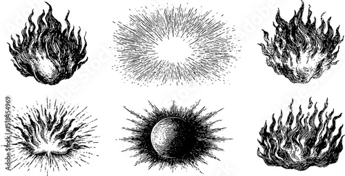 Engraved flame pattern and burst designs for creative projects