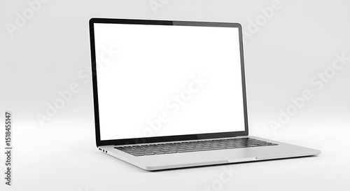  a modern silver laptop with a pristine white screen, perfect for showcasing your website designs, app interfaces, or software presentations.