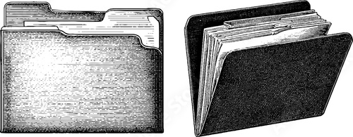 Vintage engraved folder illustration set for classic document organization design