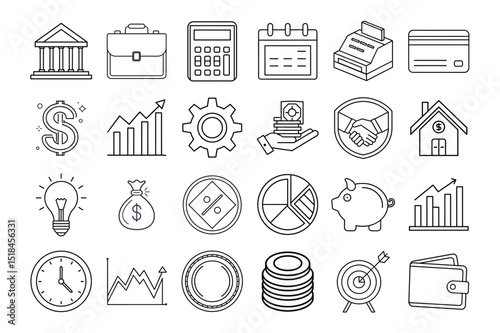 Financial icons set line art business banking money