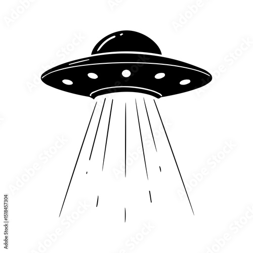 Silhouette of Alien UFO Hovering with Light Beams – Sci-Fi Flying Saucer Illustration

