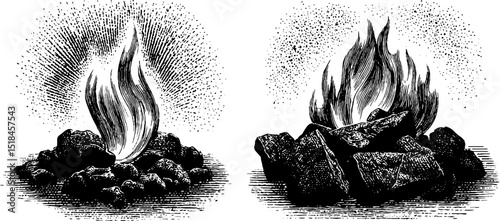 Vintage engraved illustration of glowing embers and ash for art and design projects