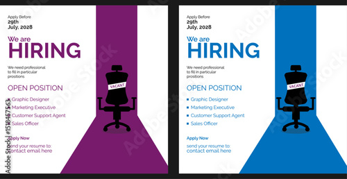 We are hiring recruitment open job vacancy design vector social media post banner template or web banner layout