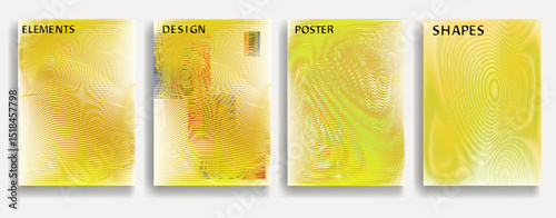 Glitch distorted geometric template brochures . Modern art design . Noise destroyed glitched flyer . Trendy brochure with vector lines . Glitched flyer. Hologram effects . set of vector templates