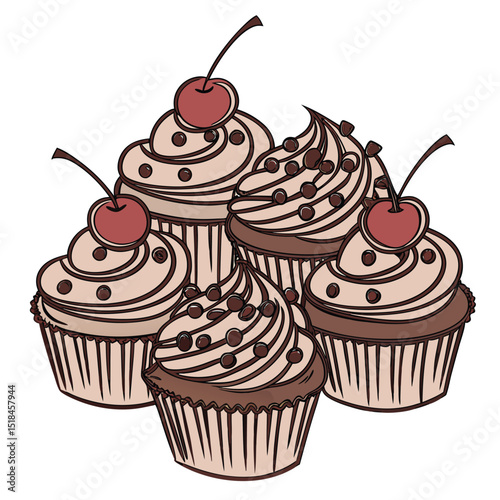 Delicious chocolate cupcakes with cherries