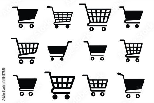shopping cart , shopping trolley icon outline and silhouette vector on white background.