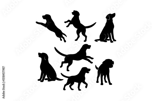  vector, isolated black silhouette of a dog, collection