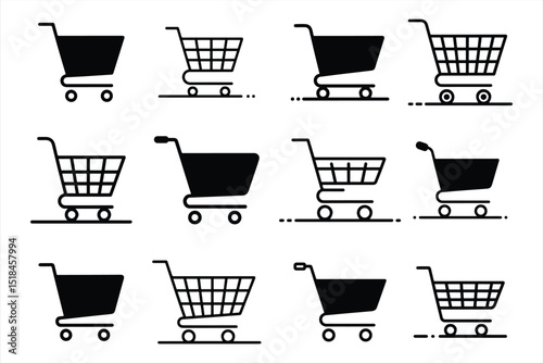 shopping cart , shopping trolley icon outline and silhouette vector on white background.