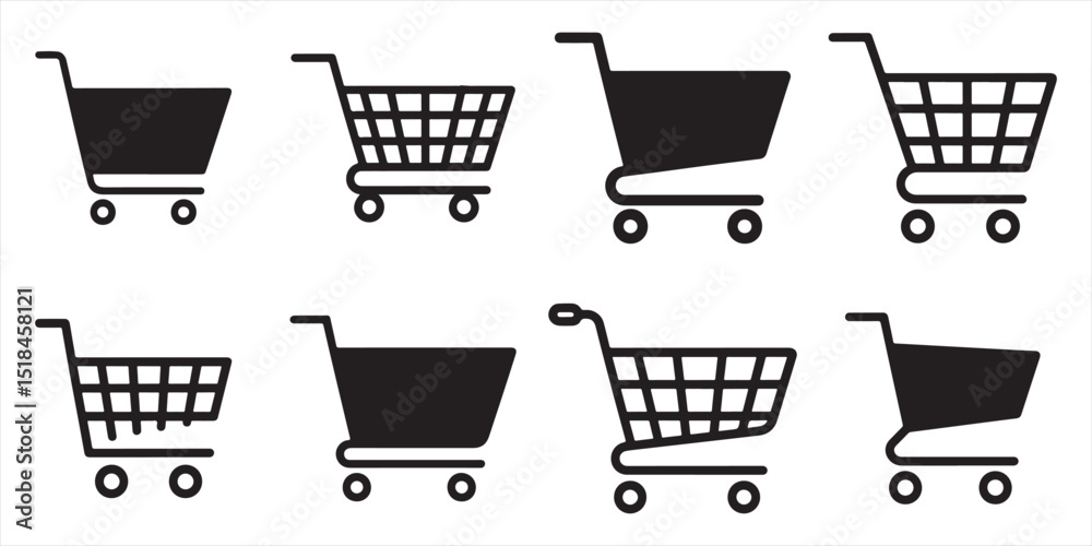 shopping cart , shopping trolley icon outline and silhouette vector on white background.