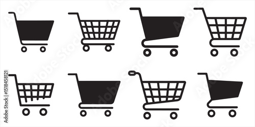 shopping cart , shopping trolley icon outline and silhouette vector on white background.
