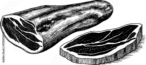 Engraved illustration set of guanciale and guancia for culinary design