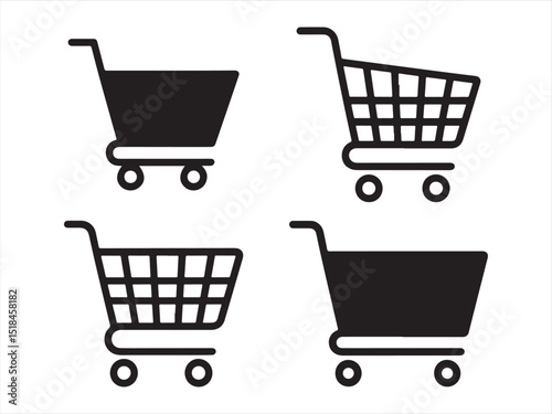 shopping cart , shopping trolley icon outline and silhouette vector on white background.