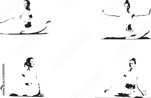 Female Yoga Poses Silhouettes with white background