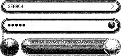 Vintage engraved illustration of hamburger menu and search bars for design projects