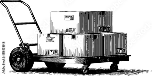 Vintage style engraved hand truck illustration with boxes for delivery and shipping