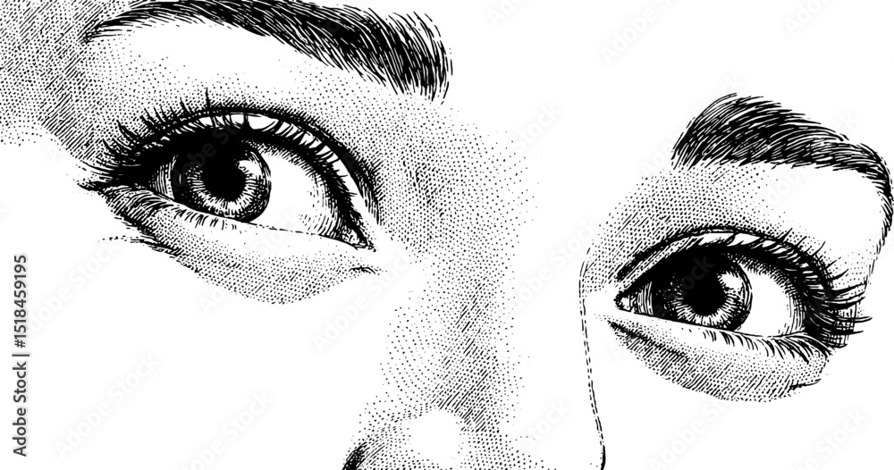 Obraz premium Engraved illustration of happy eyes with expressive detail for artistic design