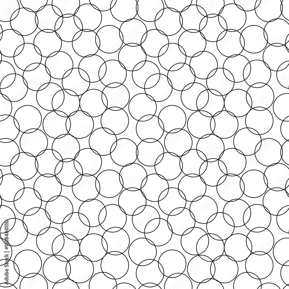 Naklejka premium Abstract thin line circles in random order seamless pattern, minimalist simple hand drawn vector illustration, decorative monochrome texture, repeat ornament for textile, gift paper